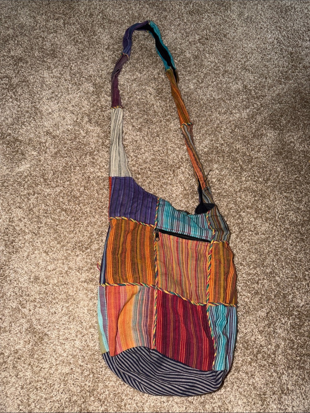 Colorful Patchwork Crossbody Shoulder Bag - Boho Stripe
